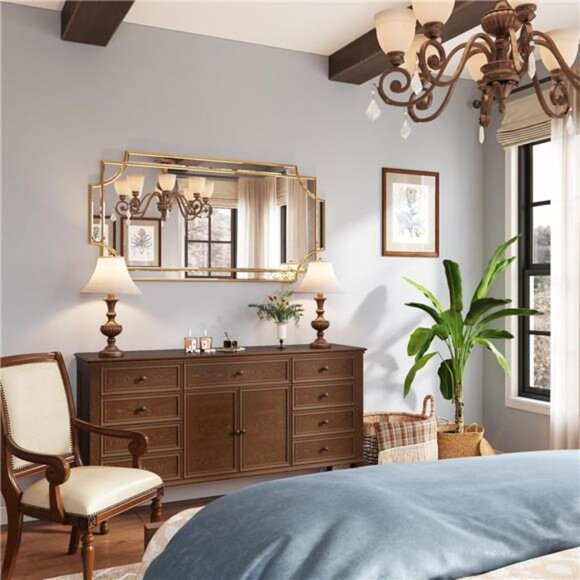 Gold Traditional Mirror for Wall, Art Decorative Beveled Full Length Mirror - Picture 4 of 7